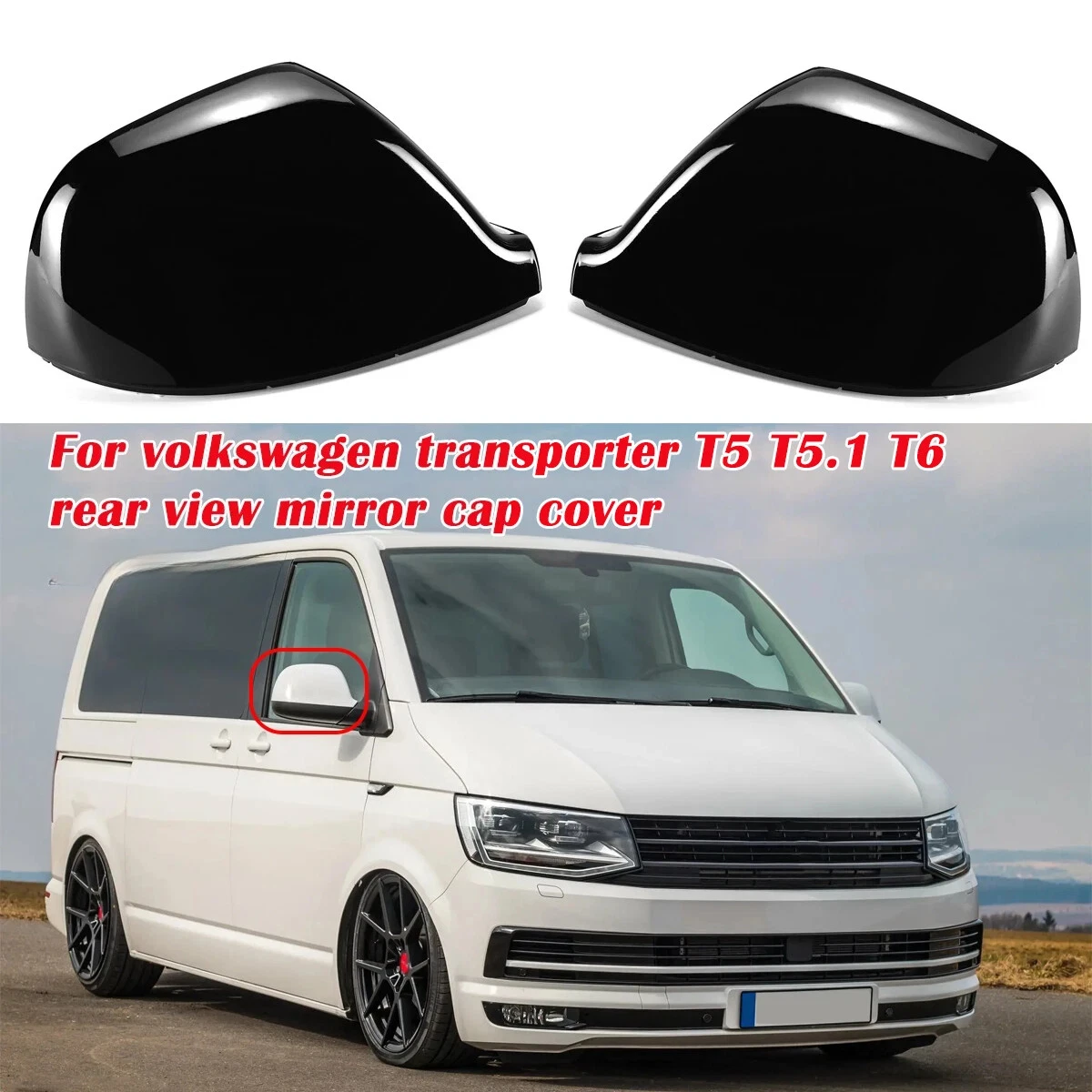 

Bright Black Left Right Rearview Mirror Housing Side Door Mirror Cover For VW Transporter T5 T5.1 T6 7E1857527F 7E1857527G
