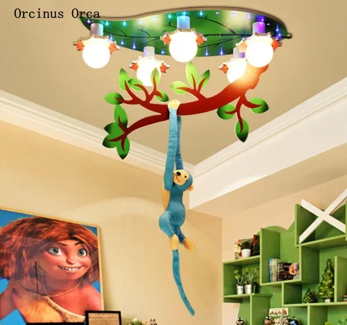 Cartoon Forest Monkey ceiling lamp Boys and Girls Bedroom Children's room lamp Creative Colored Animal ceiling lamp