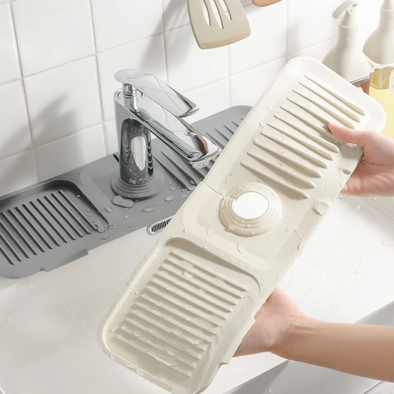 1pc Upgrade button-style silicone faucet drip tray for kitchen sink storage pad, hand washing station leak-proof and anti-slip p
