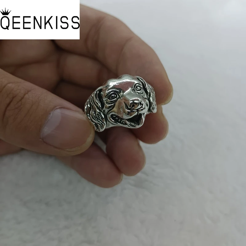 

QEENKISS 925 Sterling Silver Vintage Dog Ring for Men Fine Jewelry Wholesale Birthday Wedding Party Boyfriend Father Gift RG6972