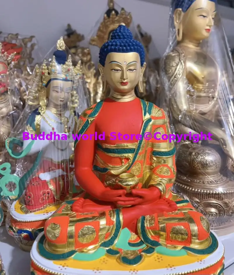 Buddhism Painted Buddha Statue power Shakyamuni Amitabha buddha COPPER HOME family temple altar worship Thailand Tibet Buddhist