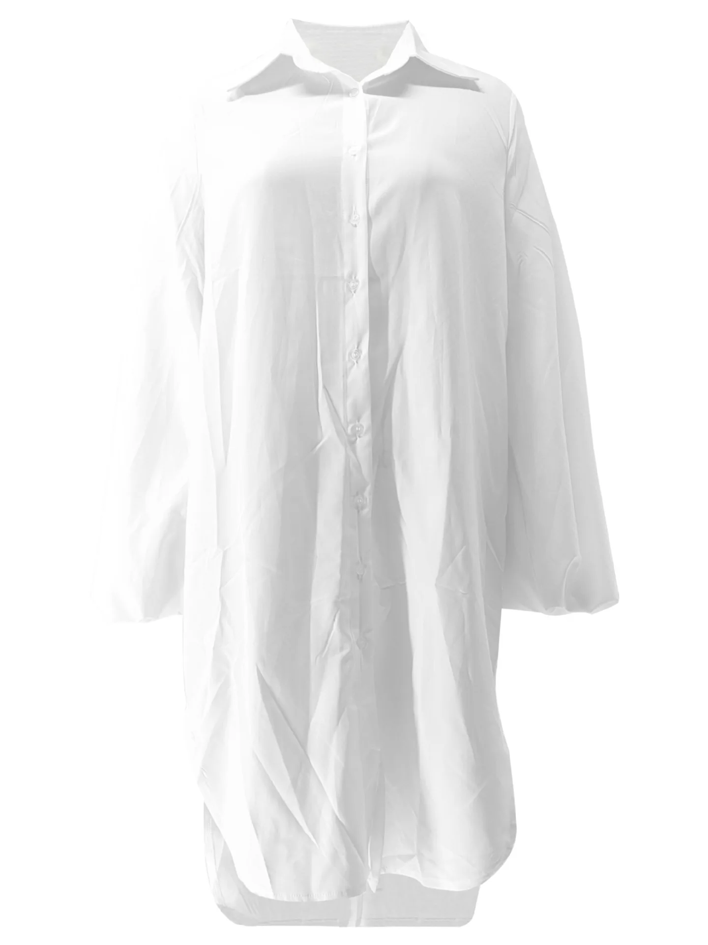 Autumn and Winter Women\'s Clothing Loose Slim-fitting Short Long-sleeved Shirt Slit Dress for Women