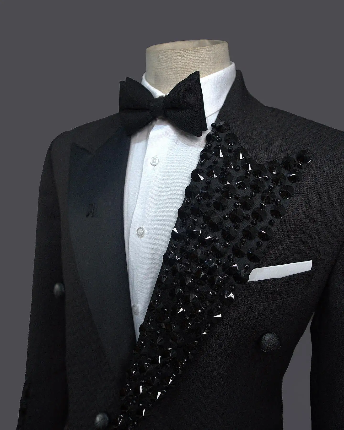 Black Men Suits 2 Piece Crystals Blazer+Pants Prom Wedding Tuxedo Coat Custom Made Formal Office Business Jacket Trousers