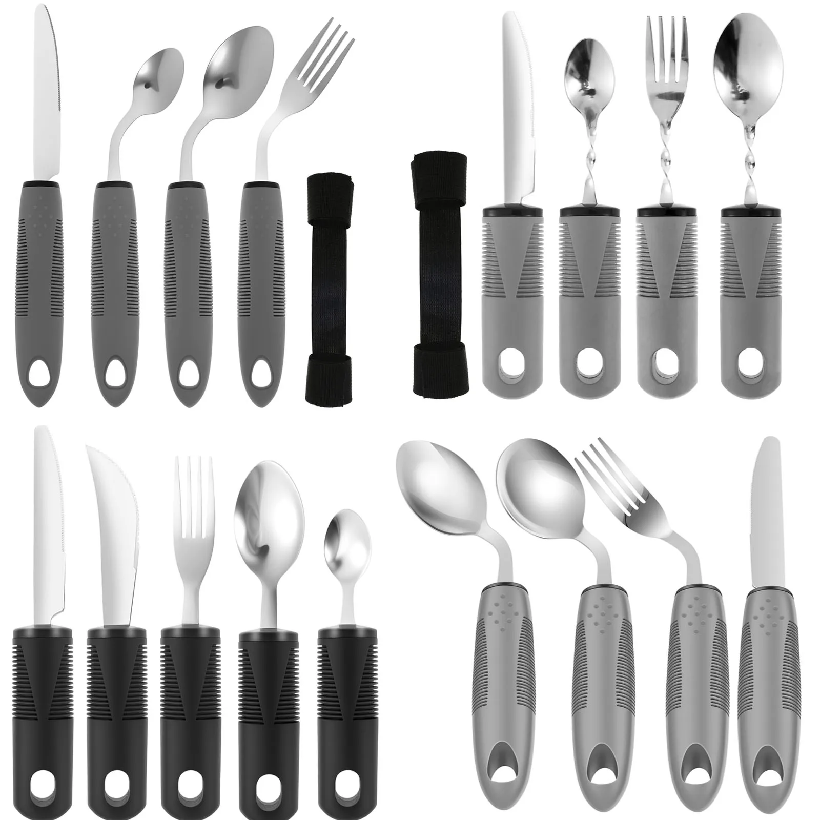 Soft rubber Handle Anti-Shake Adaptive Tableware Disabled Elderly stainless steel Knife Fork Spoon Rehabilitation Food Aid Set