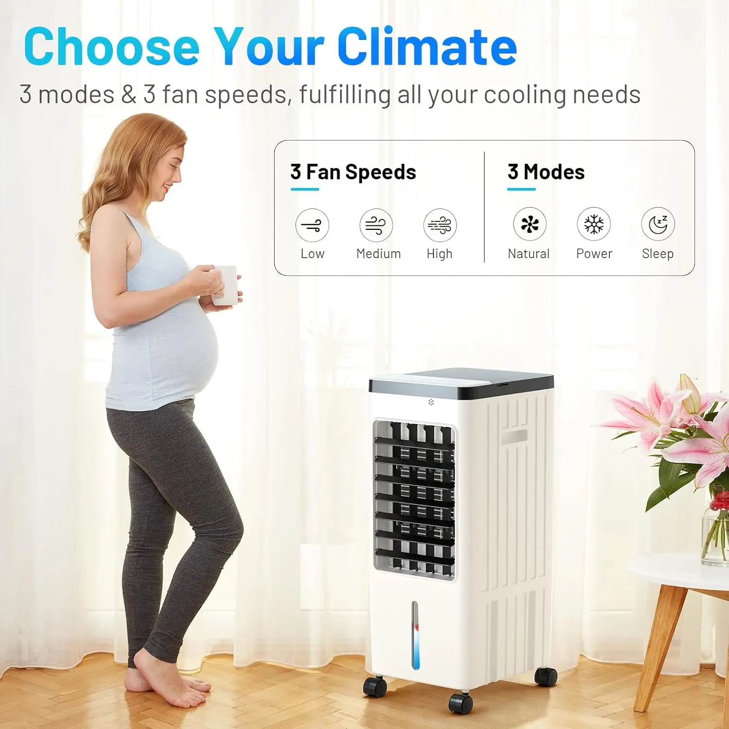 Portable Air Conditioners,Evaporative Swamp Air Cooler 3-in-1 Free Standing Cooling AC Unit with Fan & Humidifier,Windowless Por