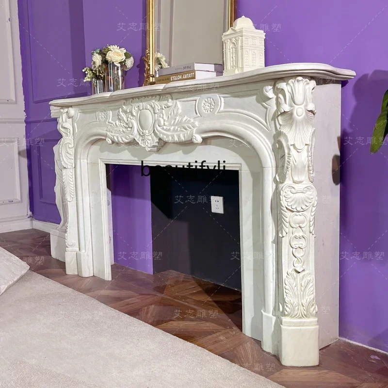 

K182xz1White Marble Custom Large Fireplace Mantel Marble Romantic French Carved Living Room Bedroom Villa Domestic Ornaments