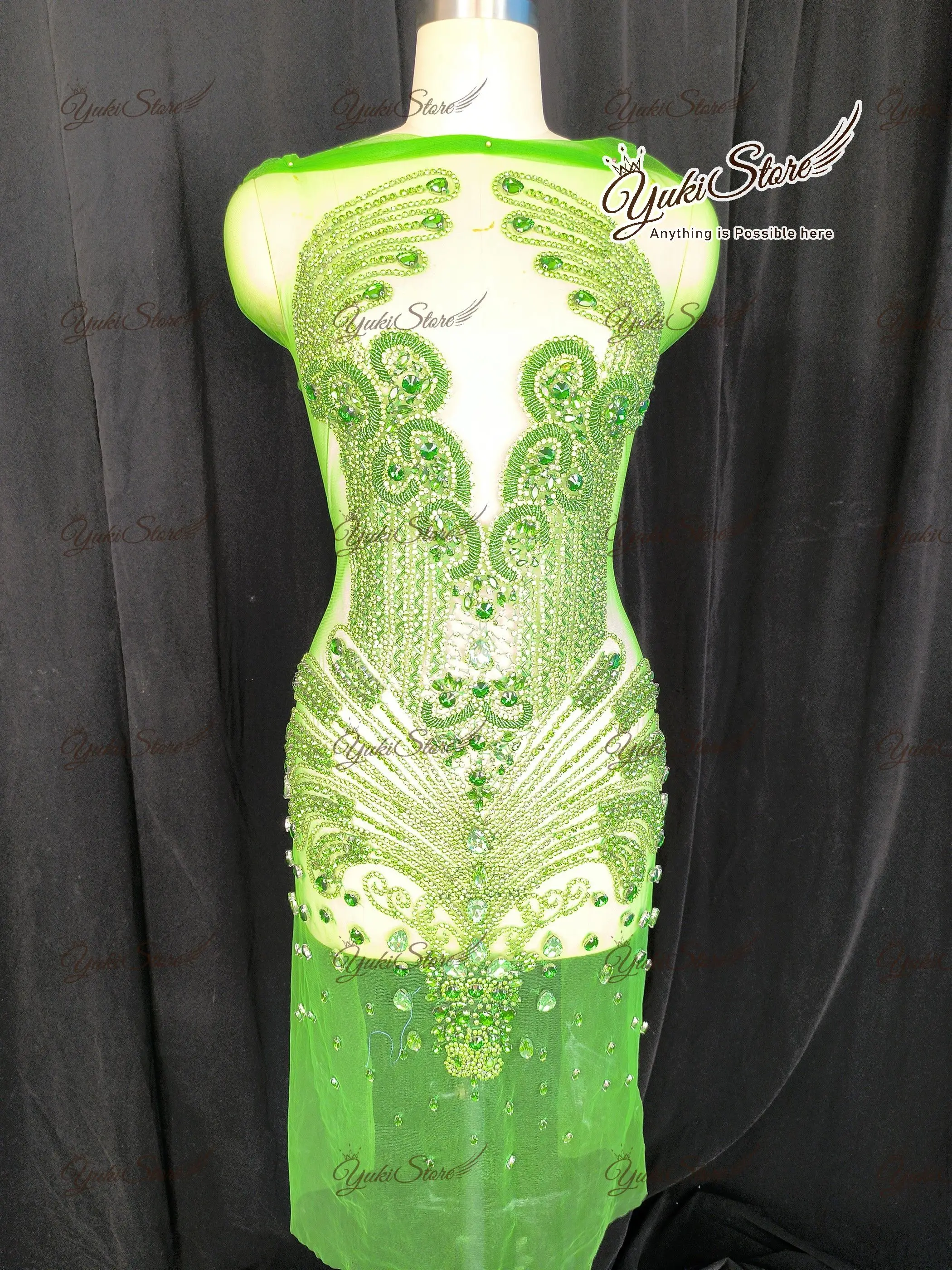 

Green Hot Selling Women Clothing Crystal Dresses Women Sexy Rhinestones Party Club Dresses For Woman JY001 2024