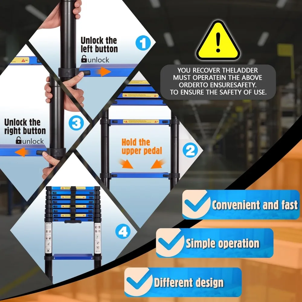 سلم تمديد خفيف الوزن من الألومنيوم بطول 8.5 قدم، خطوات دواسة واسعة، سعة 330 رطل، شديد التحمل، للاستخدام متعدد الأغراض
