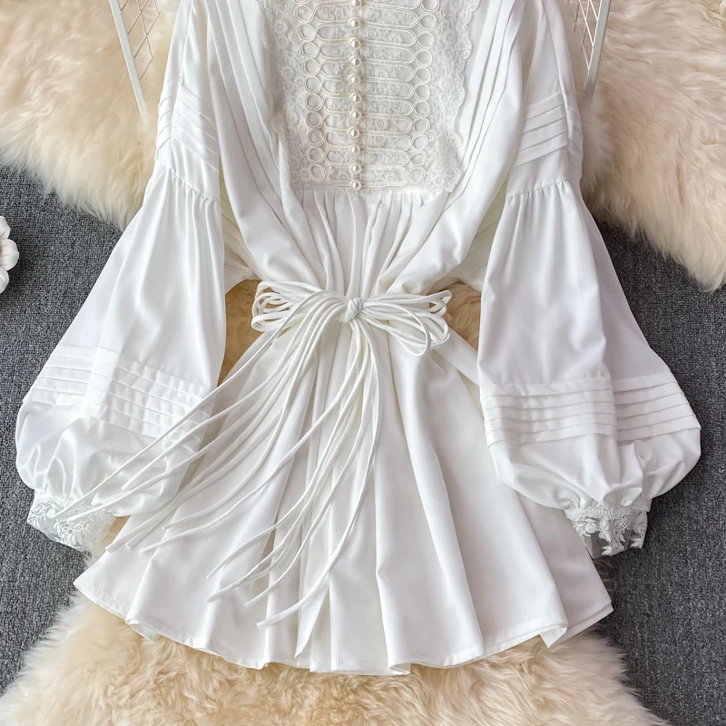 Abito da principessa bianco stile corte palazzo vintage da donna elegante cena formale banchetto matrimonio fata abito Lolita abiti con coulisse