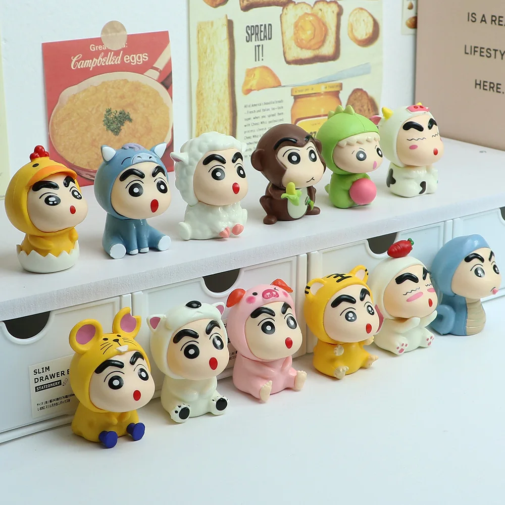 New 6pcs/set Anime Crayon Shin-chan Cos animal Q Version Action Figures PVC Model Statue Toys doll Car mounted ornaments Gifts