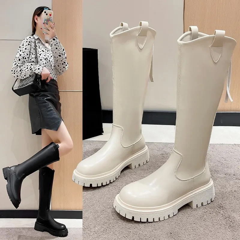 Women's Autumn/winter Rear Zipper High Boots Small Rider Boots Korean Height Boots Above The Knee botas altas plataforma mujer