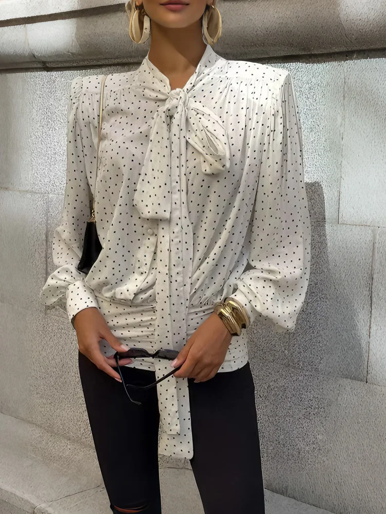 

Tossy Summer Chiffon Lace-Up Shirts Pullover For Women Contrast Elegant Commute High Waist Top Female Casual Chiffon Blouses New