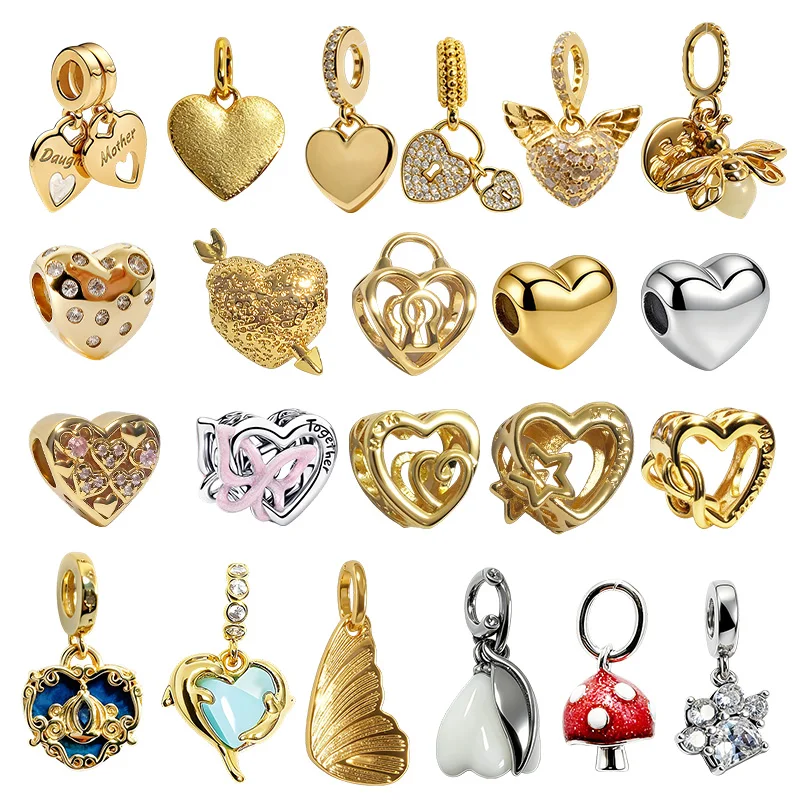 Neue Original-Charm-Perlen, Amor-Herz & Liebesherz-Charm & Tierpfotenabdruck-Anhänger-Perle, passend für Armbänder, Damenschmuck, Geschenk