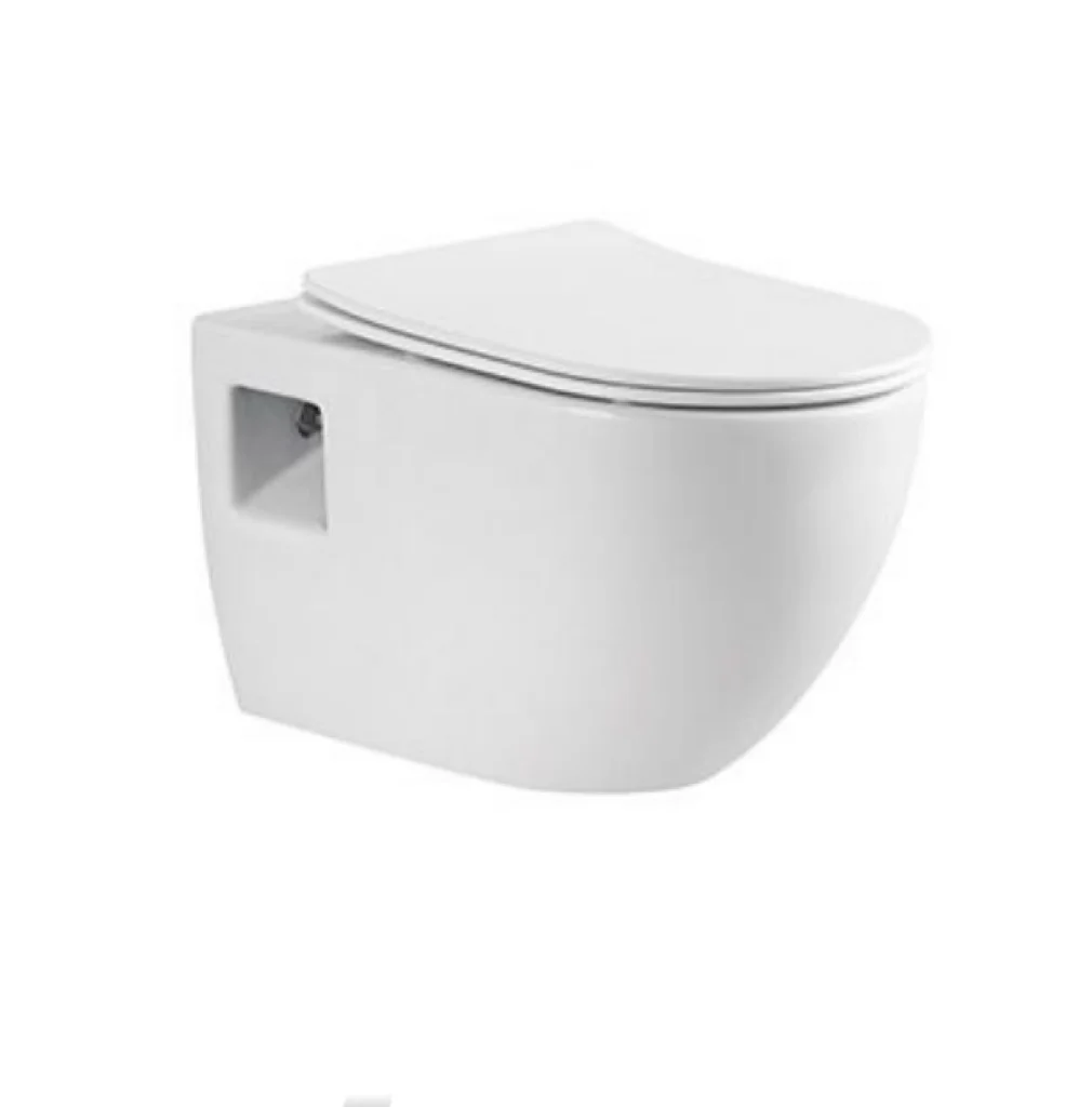 Modern style white water closet sanitary ware rimless one piece wall mounted toilets