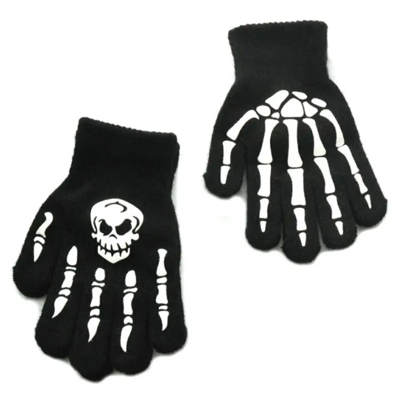 

Halloween Skeleton Gloves Scary Skull Half Finger Cosplay Costume Glow in the Dark Fingerless Gloves Stretch Knitted Mittens