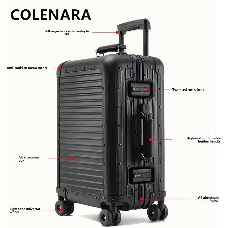 COLENARA  Suitcase on Wheel All-aluminum Magnesium Alloy Boarding Box Men's Business Trolley Case 20