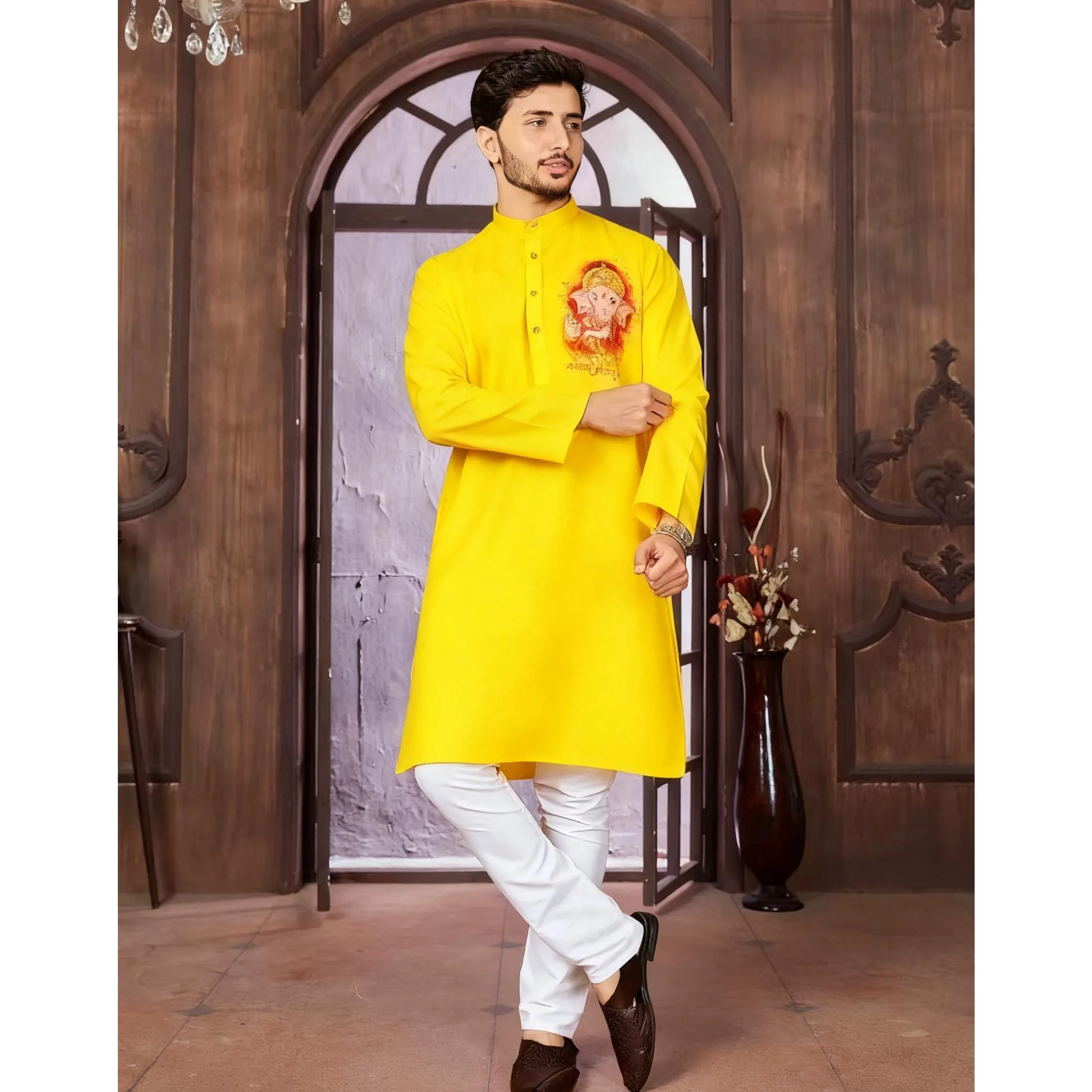 قمصان رجالية إسلامية على الطراز العرقي على الطراز الوطني بياقة واقفة قمصان غير رسمية ضيقة غير منتظمة بحاشية للرجال المغرب دبي #2