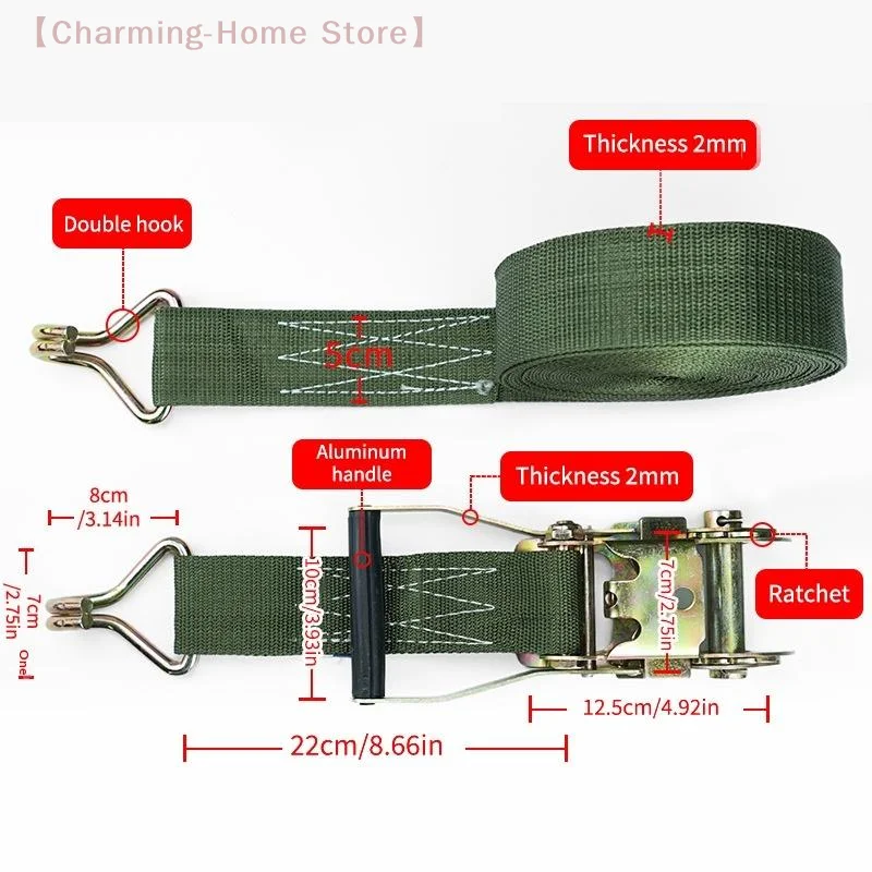 【M】3M/6M/10M/15M Cargo Strap Heavy Duty Adjustable Ratchet Cargo Tie Down Strap Luggage Belt Tow Rope Tali Lashing
