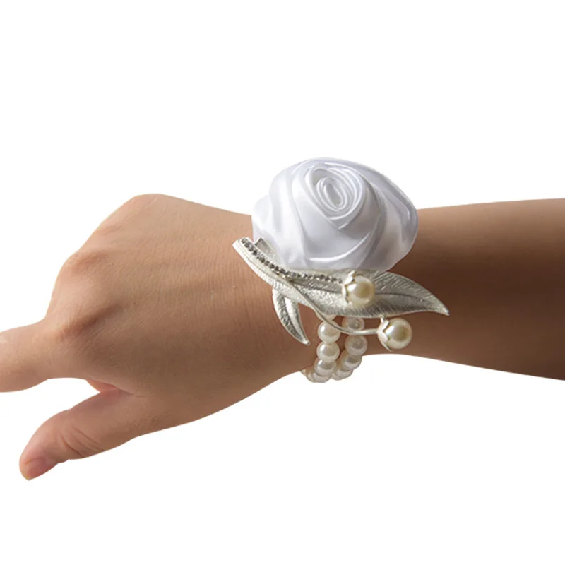 Champagne Pols Corsage Bruidsmeisje Rose Satin Bruidsmeisje Parel Bruiloft Accessoires Voor Bruid