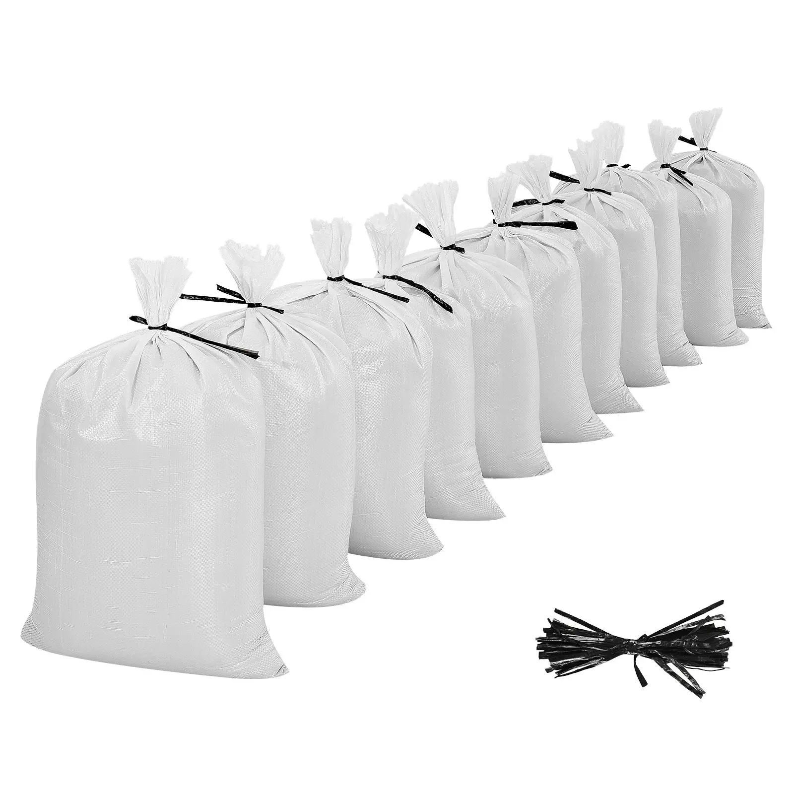 Empty Sandbags, 100 Packs 16 x 26 in, Heavy Duty Sand Bags Sacks with Ties, 50lb Capacity Woven Polypropylene Sandbags, Tear-Resistant & UV-Resistant Sand Bags for Flood Protection Barrier