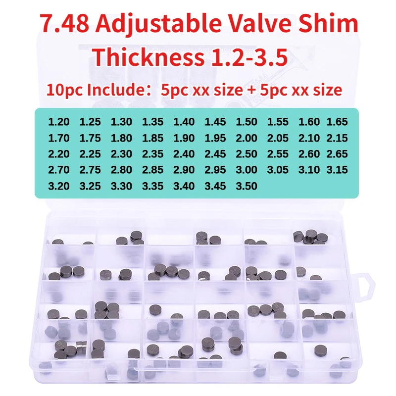 

10pcs 7.48mm Valve Shim For Honda Suzuki Yamaha Kawasaki Motorcycle Adjustable Complete Valve Pad Shim 1.2-3.5 2.2 2.7 2.9 1.9