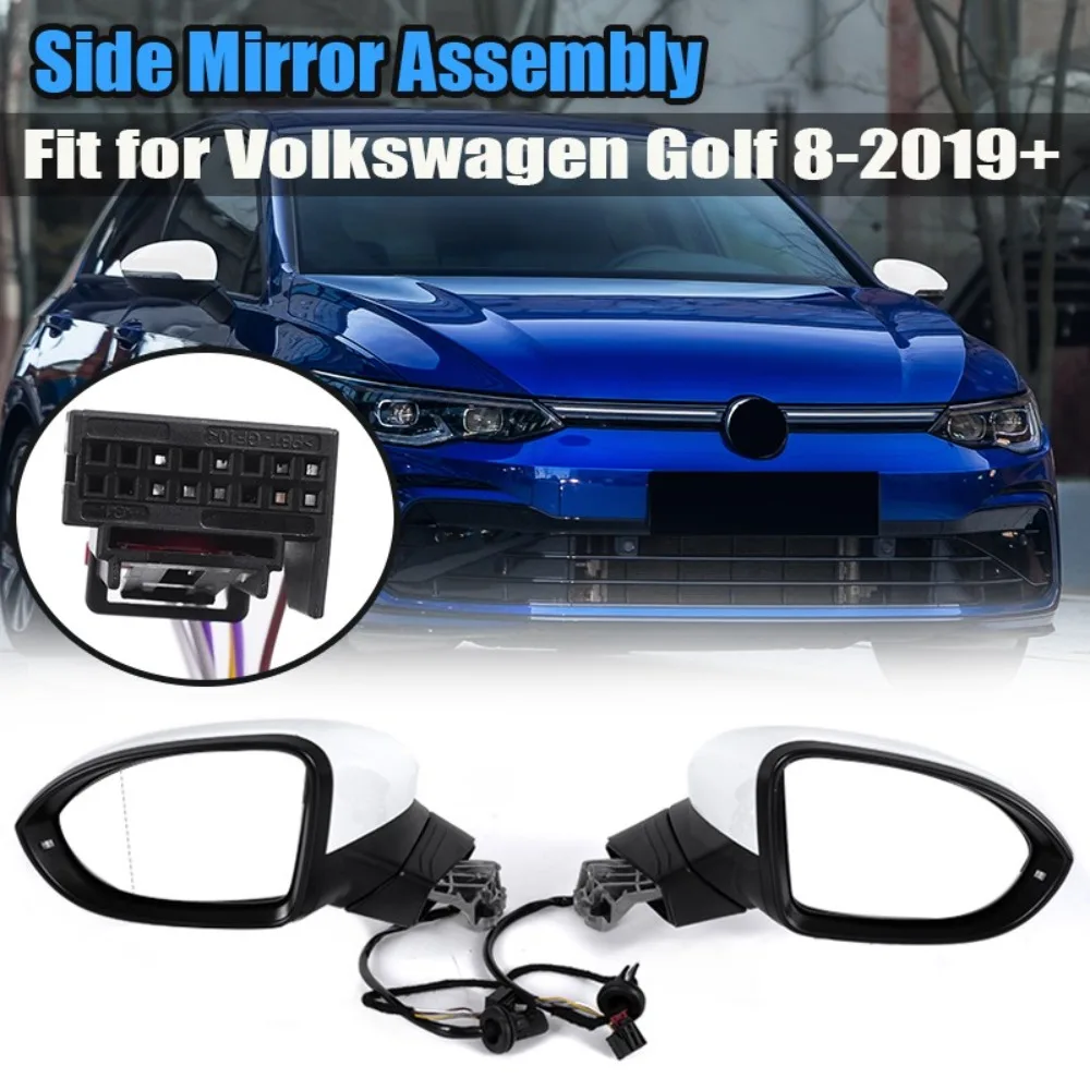 For VW Golf MK8 2020-2025 White Door Wing Mirror Electric Heated Manual Fold 2 Pcs 6 Pin Car Side Rearview  Mirror Assembly
