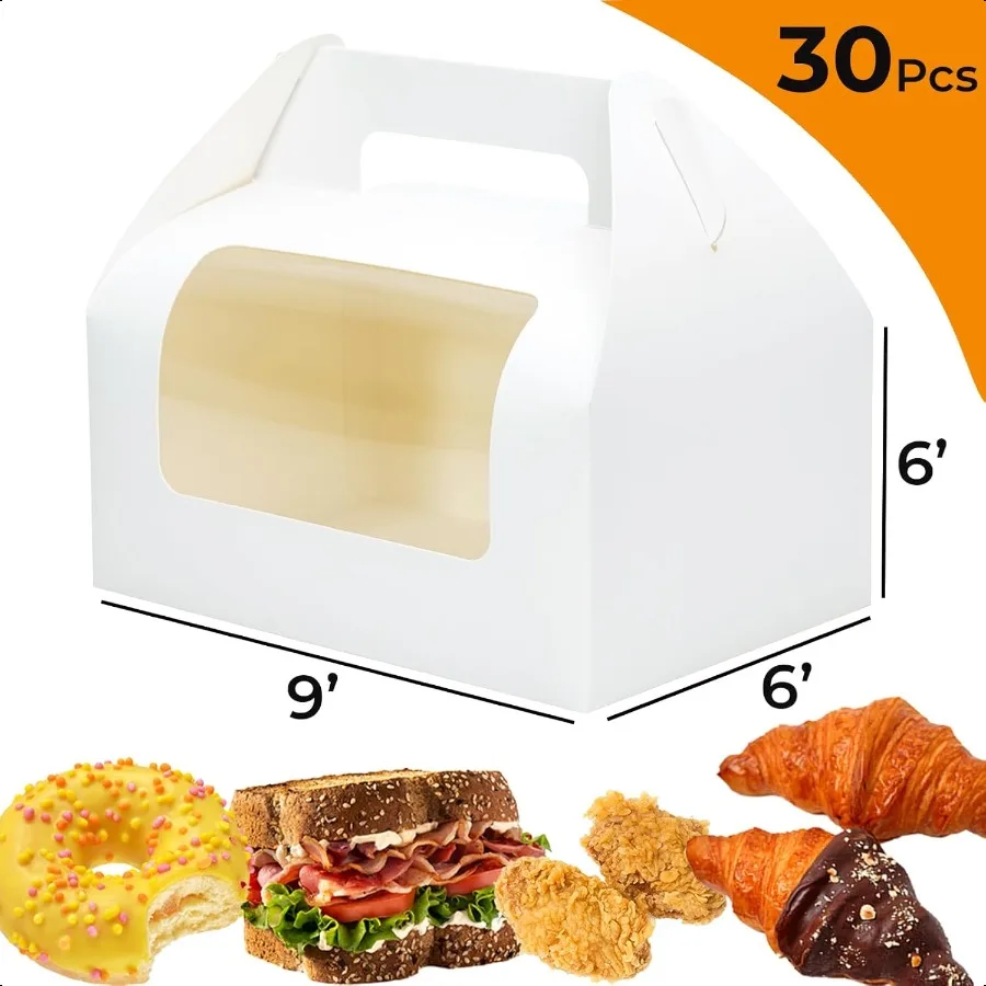 30個入り 9x6x6インチ 大型ゲーブルギフトボックス 白いパーティーギフトボックス 窓付き ランチボックス 持ち帰り用 お菓子、食事、記念品、景品、ギフト用