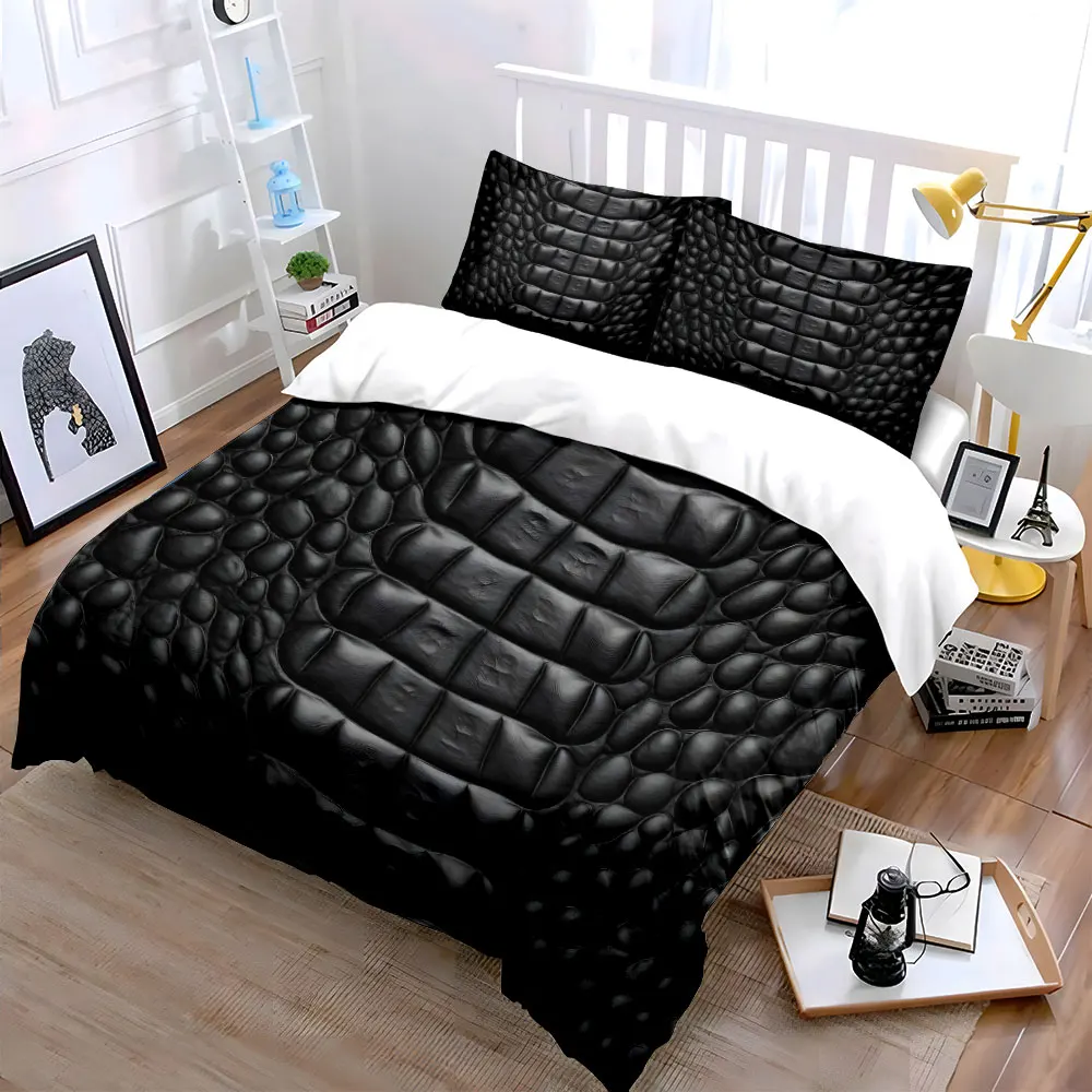 Crocodile leather texture details Print Bedding Set 1 Duvet Cover 2 Pillowcases for Adult and Children Luxury Gift Full Size