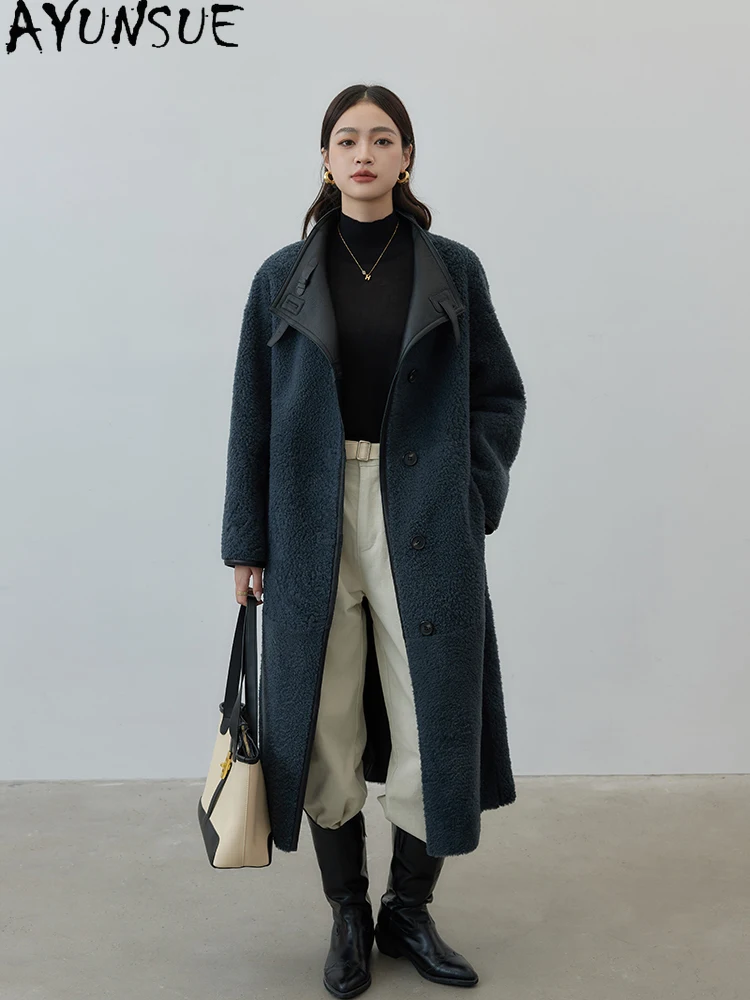 

AYUNSUE High-end Real Leather Jacket Women 2025 Natural Sheepskin Fur Coats Warm Winter Clothes Female Long Style Шуба Женская