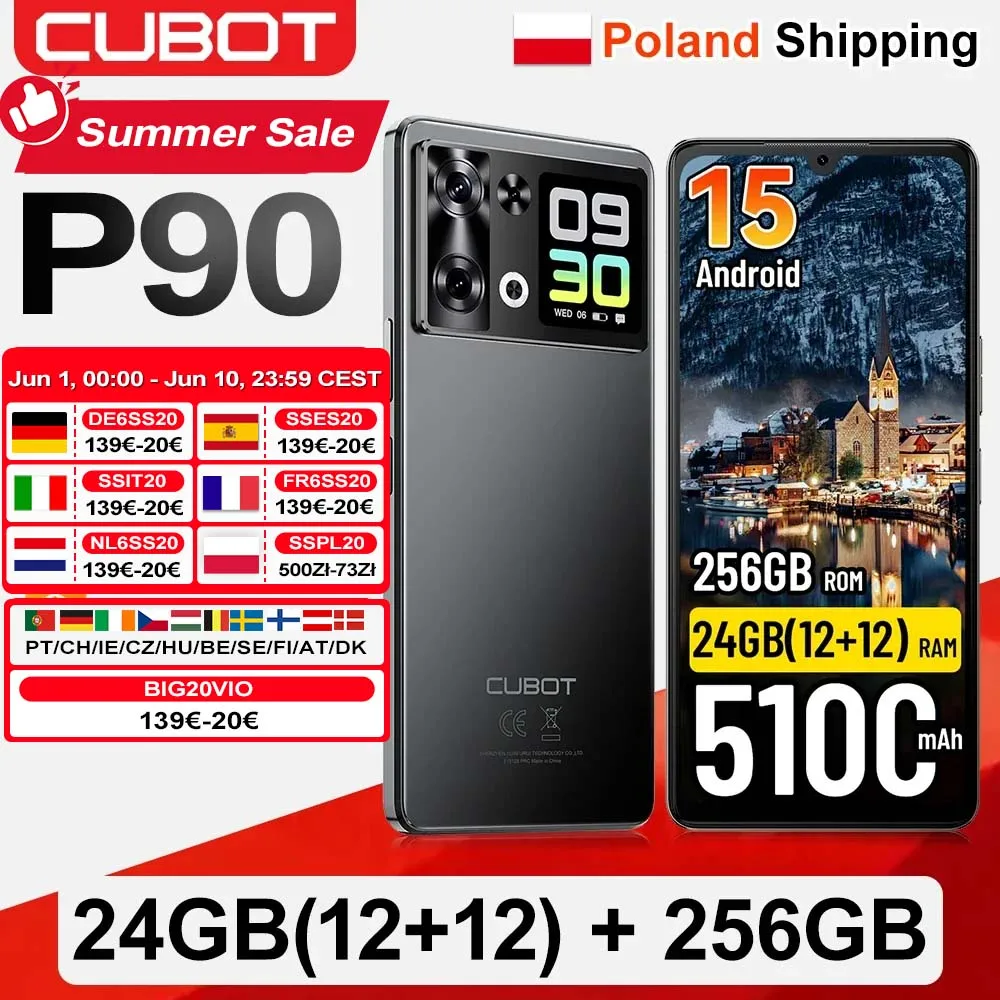[Envío desde Polonia] Teléfono Inteligente Cubot P90 Android 15 24(12+12)GB + 256GB 6.88" 120Hz 64MP 5100mAh Teléfono Móvil NFC Huella Dactilar