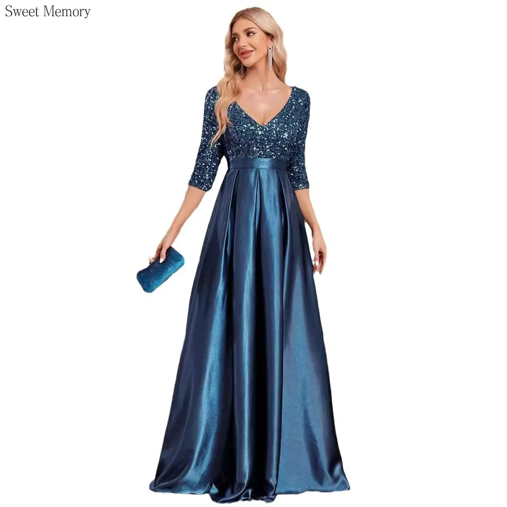 

A8148 Beautiful Girls Women Satin Long Evening Dresses Formal Gown Sweet Memory Elegant Robe Floor Length Wedding Party Dress