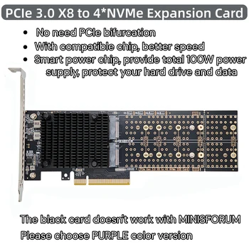 NO NEED PCIe Bifurcación PEX8747 Quad 4 M.2 NVMe a PCIe 3.0 X8 Adaptador de tarjeta de expansión, compatible con tamaño 22110/2280/2260/2242/2230 1