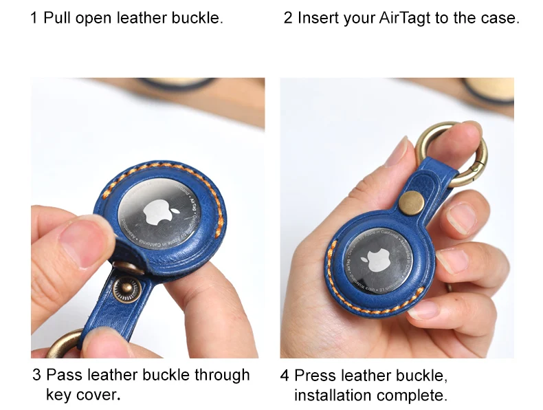 Leder-Schlüsseletui für Apple AirTag Schutzhülle Stoßfeste Schale Tracker-Zubehör für Kinder, Haustiere, Gepäck, Rucksack, Schlüssel – Detail 10