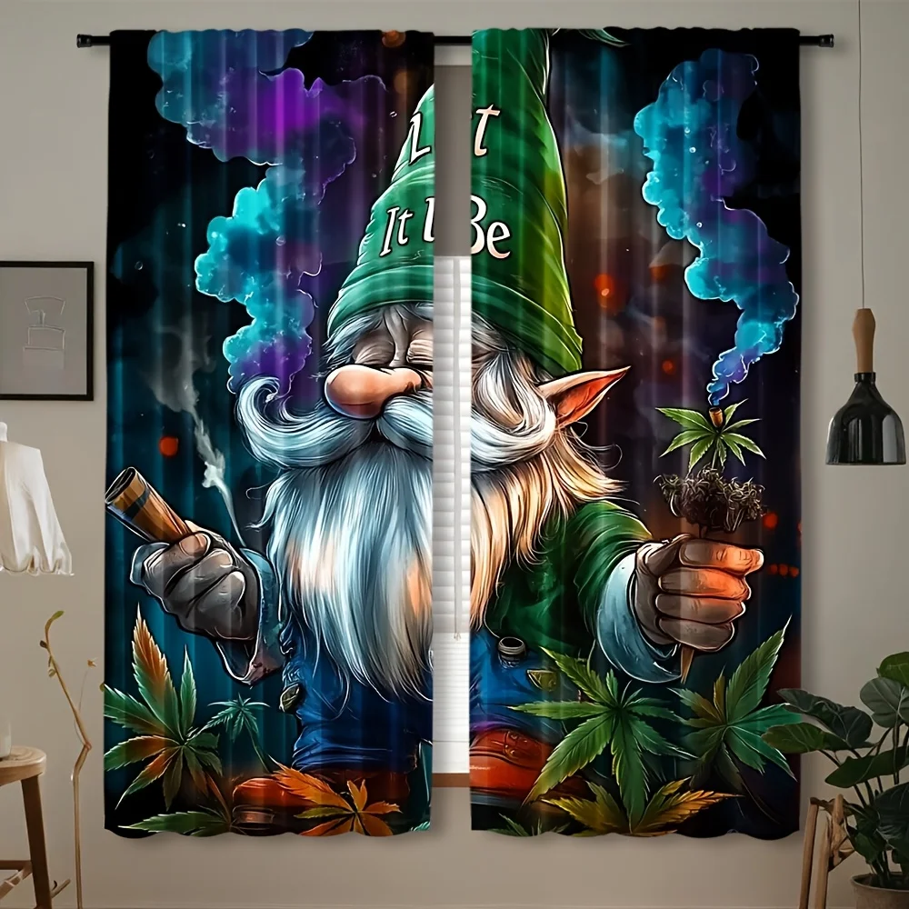 Funny Gnome Curtain, Psychedelic Mushroom Window Drape, Fantasy Forest Blackout Panel, Man Cave Game Room Home Decor