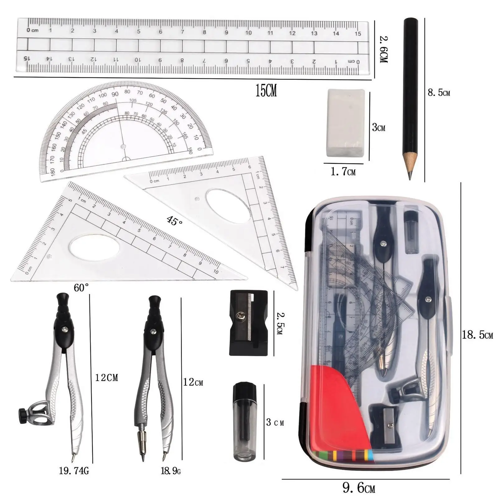 Math Geometry Protractor with Storage Case for School Teachers