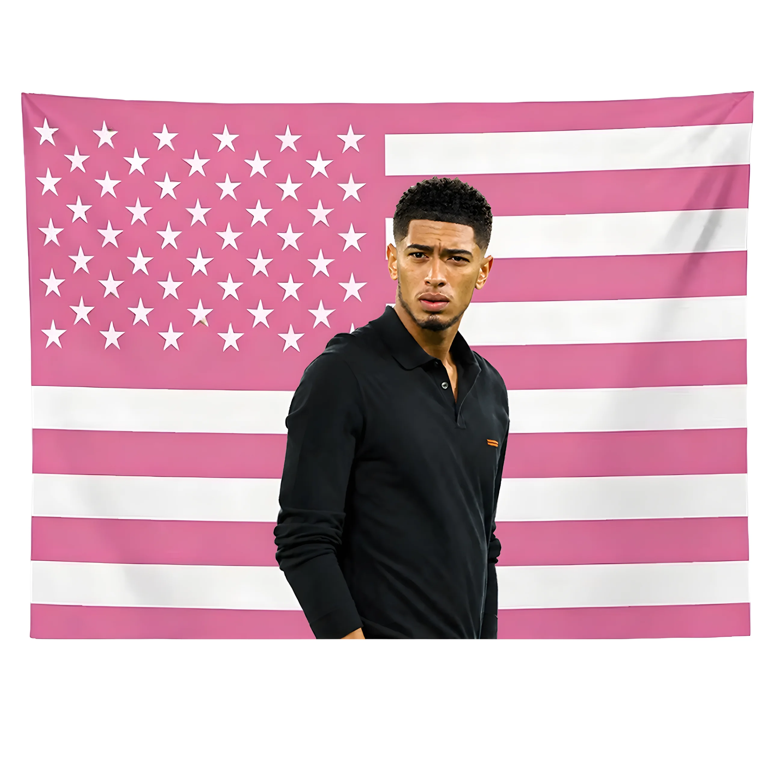 Jude Bellingham Sports Star Tapestry, Pink US Flag Wall Hanging for Football Fan Home Decor Gift