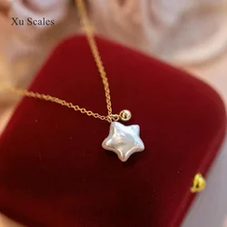 100% Natural Baroque Freshwater Star Shape Pearl Necklace Gold Bead Exquisite Simple Collar Chain Small Design Jewelry Gift