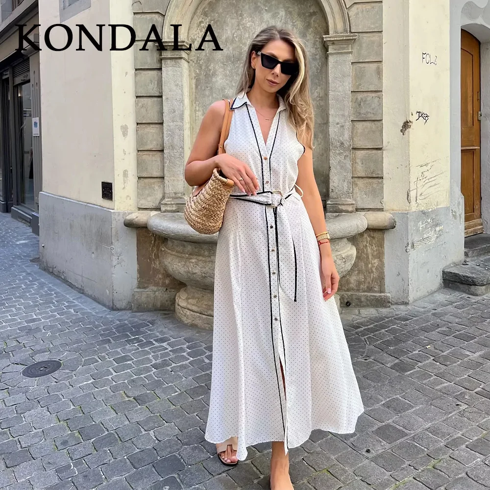 فساتين KONDALA 2025 منقطة للنساء وشاحات أنيقة لحفلات العودة للوطن فساتين قميص بأزرار حتى فساتين قميص نسائية ملابس ليلية للتاريخ #2