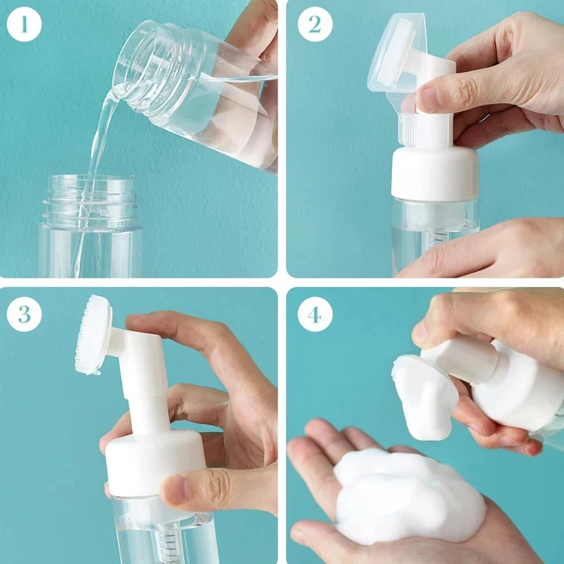 100ml Soap Foaming Bottle Plastic Facial Cleanser Mousse Pump Dispenser with Silicone Brush Head Refillable Bottle for Shampoo