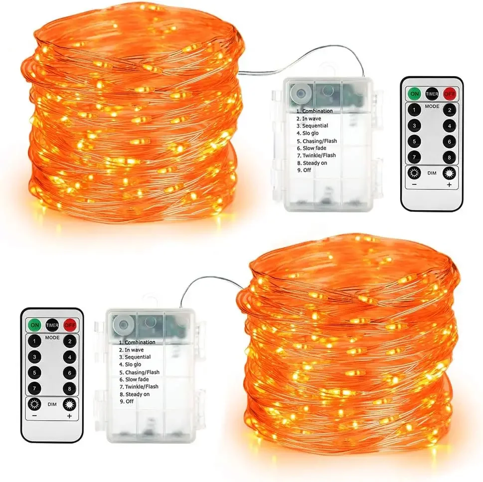 

19.47 Feet 60 LED Orange String Lights, 8 Patterns Battery Orange Halloween Lights with Remote, Outdoor Halloween Flashing Light