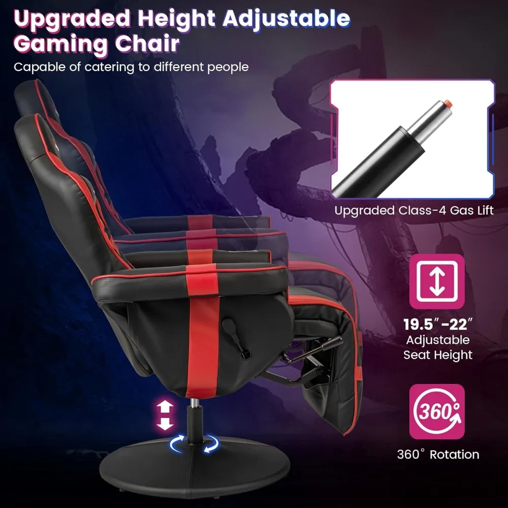 Gaming Chair,Height Adjustable Massage Video Game Chair with Cup Holder, Swivel Office Chair,Racing Style Swivel Gamer Chair Red