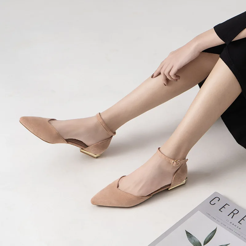 Low Heel Single Women Shoes Woman Spring Pumps Summer Pointed Hollow Sandals Word Belt Fairy Shoes Black Work Shoes Girl Shoes