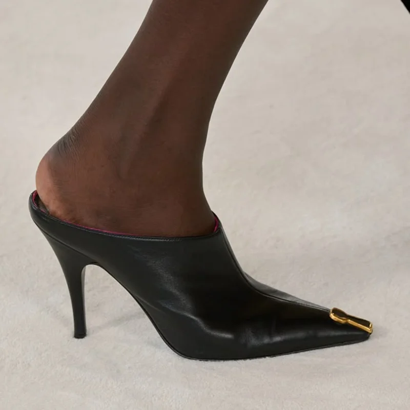 

Кожаные тапочки без шнуровки с металлическими украшениями, сексуальные однотонные однотонные тапочки с острым носком, новые поступления по индивидуальному заказу, модная женская обувь Moern