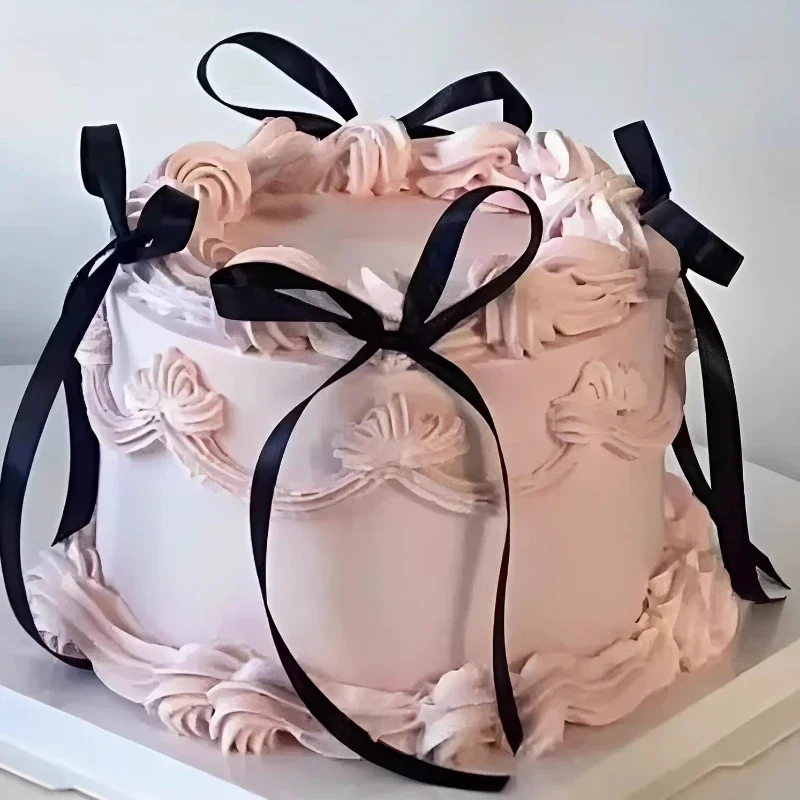 6inch/15cm Simple Fairy Birthday Cake Model Silk Ribbon Simulation Ballet Cake Girl's Heart Home Decoration Floral Wreaths