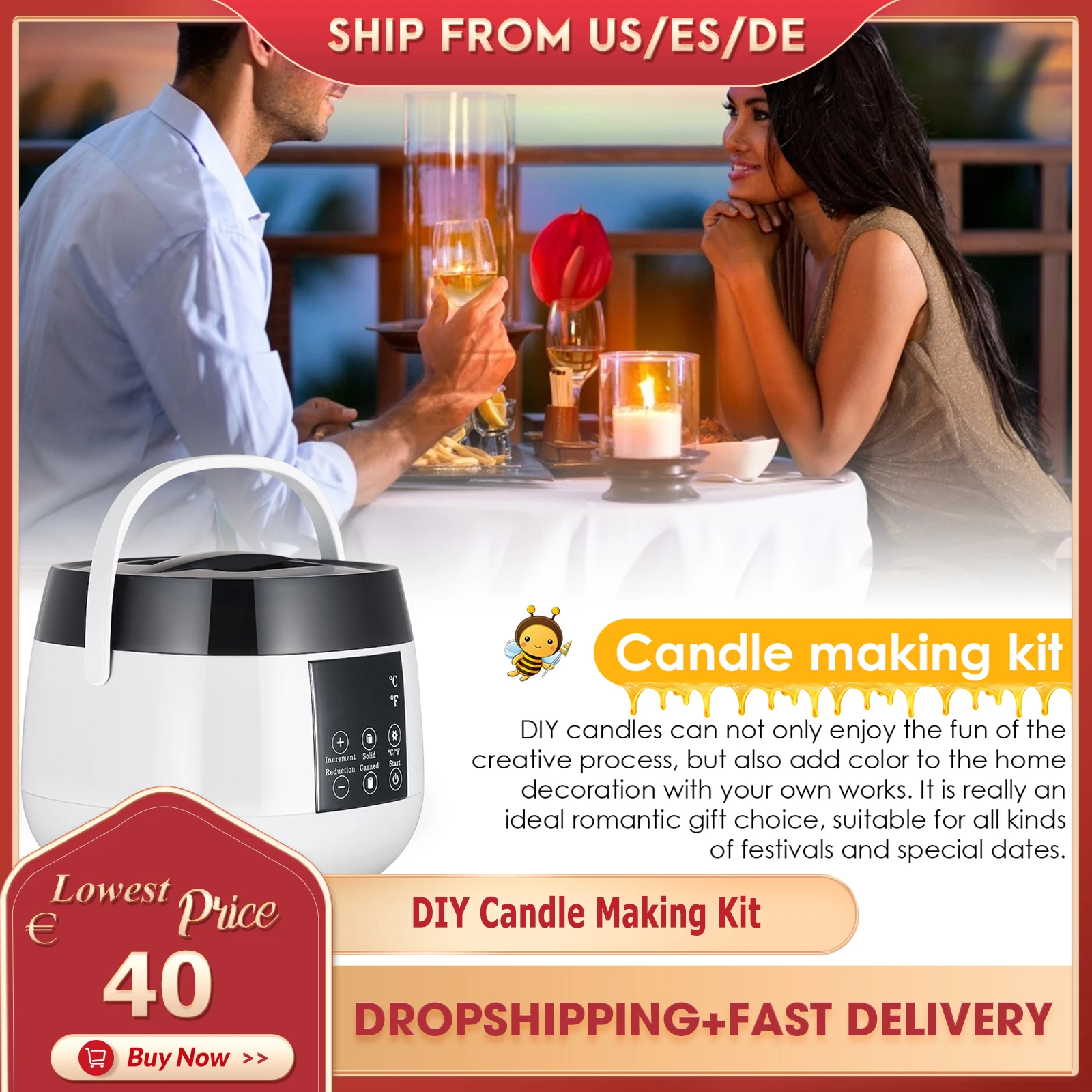 

DIY Candle Making Kit with Electric Melter including beeswax Wax Melting Machine Pot 3D Molds Candlewicks WickHolders