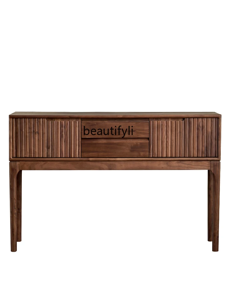 

Nordic Black Walnut Wood Hallway Cabinet Solid Wood Console Tables Counter Top Simple New Chinese Style Lobby Aisle Side Cabinet