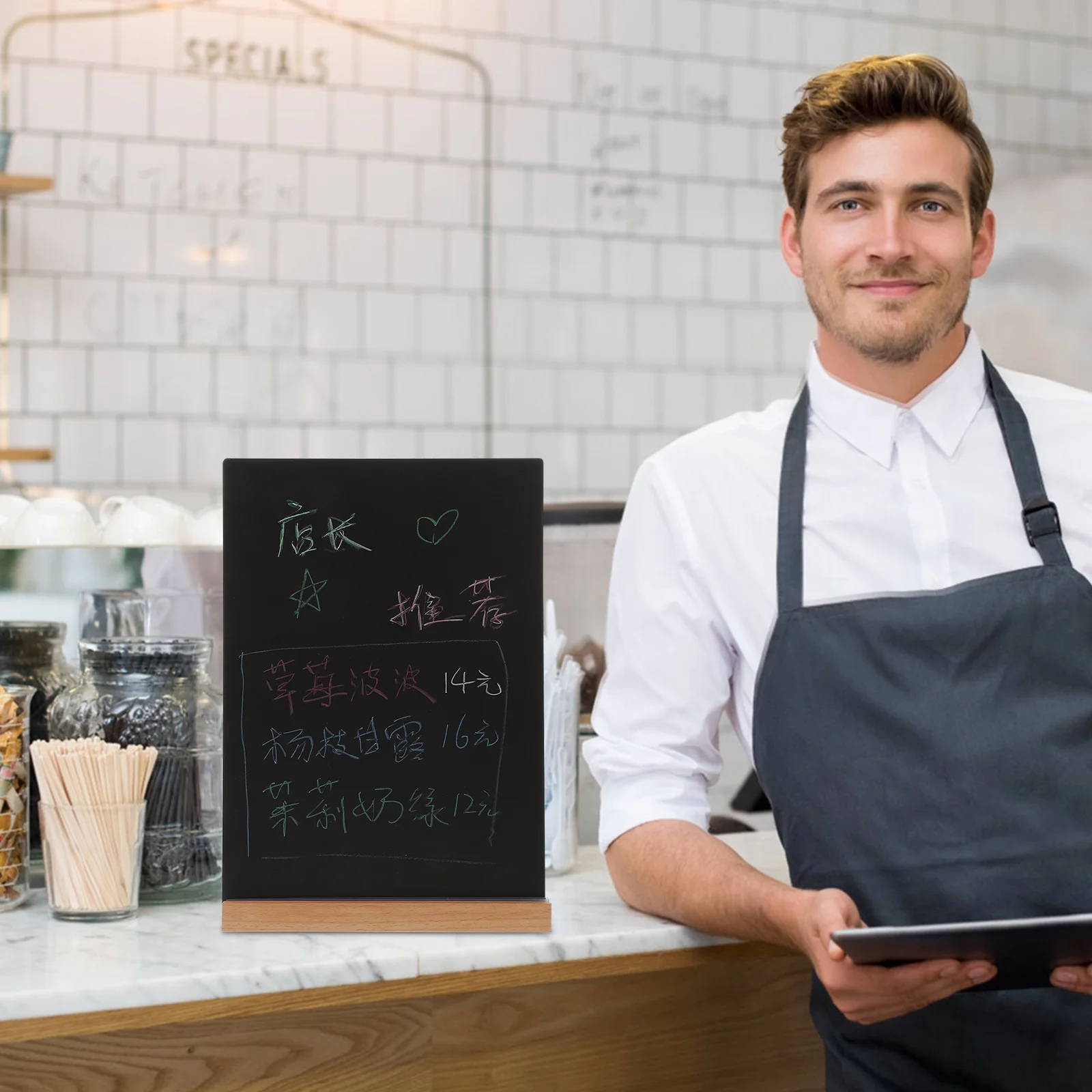 

1Set Handwritten Chalkboard Sign Desktop Wooden Message Board for Shop Home Office Decorative Tabletop Memo Board Erasable