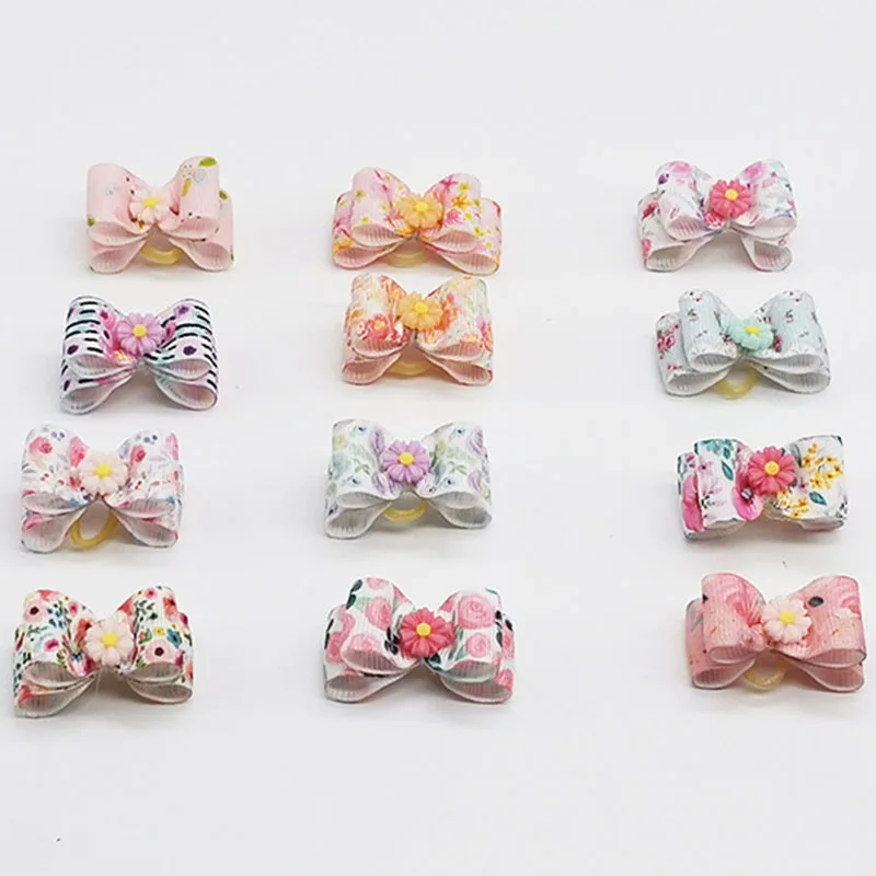 10Pcs/lot Dog Hair Bows Rubber Band Mixed Colors Cat Grooming Hand-made For Pet Puppy Cat Bowknot Mini Accessories