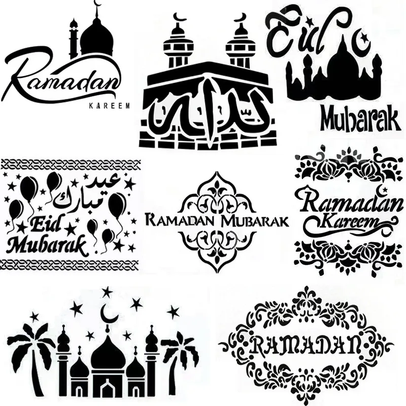 Ramadan Decoration Cake Mold Eid Mubarak Baking Tools Mould Spray Stencils Template Muslim Islamic DIY Festival Party Decor