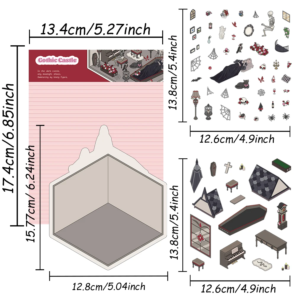1 مجموعة الكرتون القوطية القلعة المشهد مصغرة ملصق ثلاثية الأبعاد الضغط المملكة المظلمة مجموعة DIY المشهد القوطية الزفاف خلفية ديكور #2